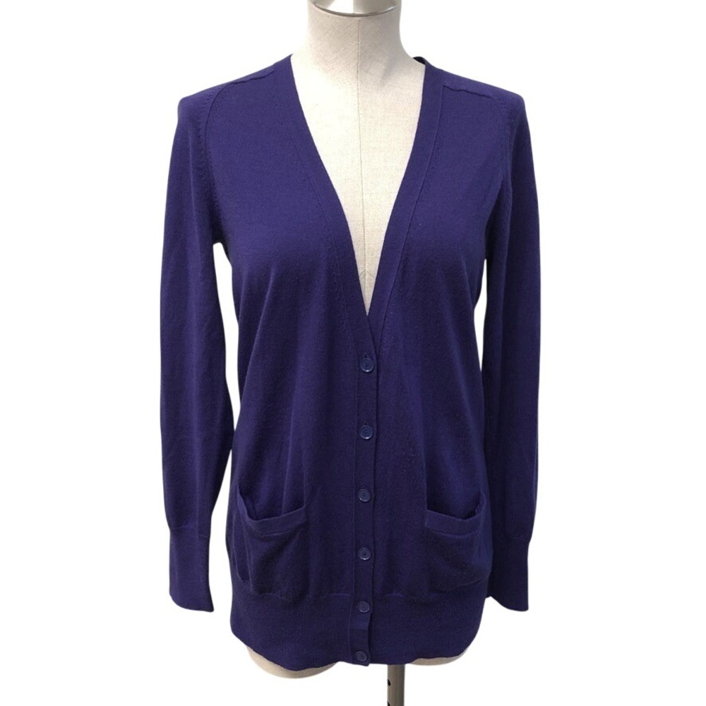 J.Crew Cardigan Womens Medium Adult Purple V-Neck Button Front Pocket Longline